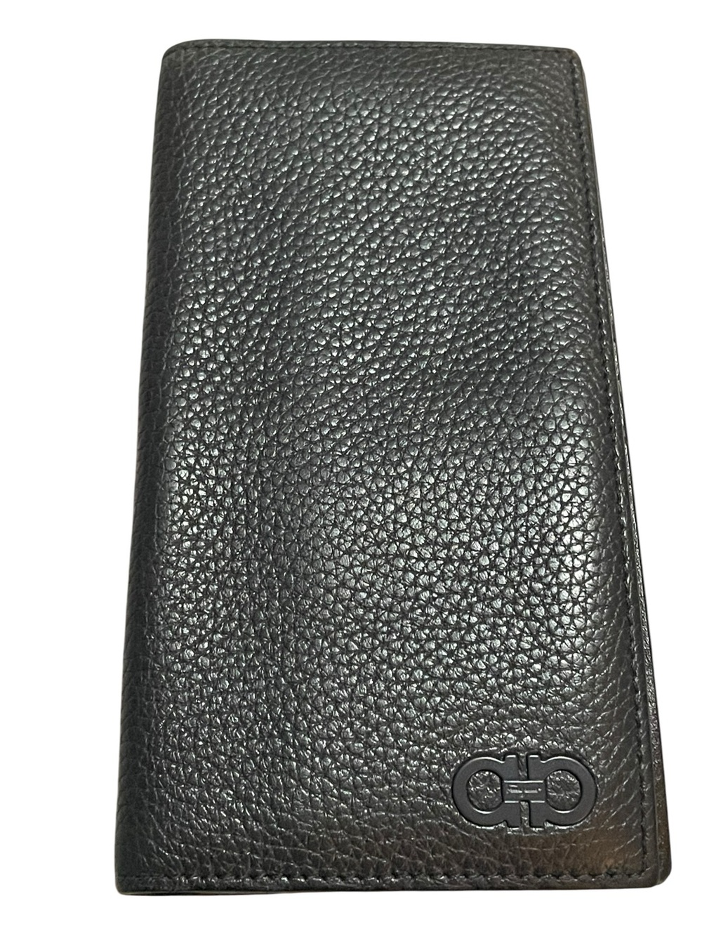 Salvatore Ferragamo Men’s Black Leather Double Gancini Long Bifold Wallet